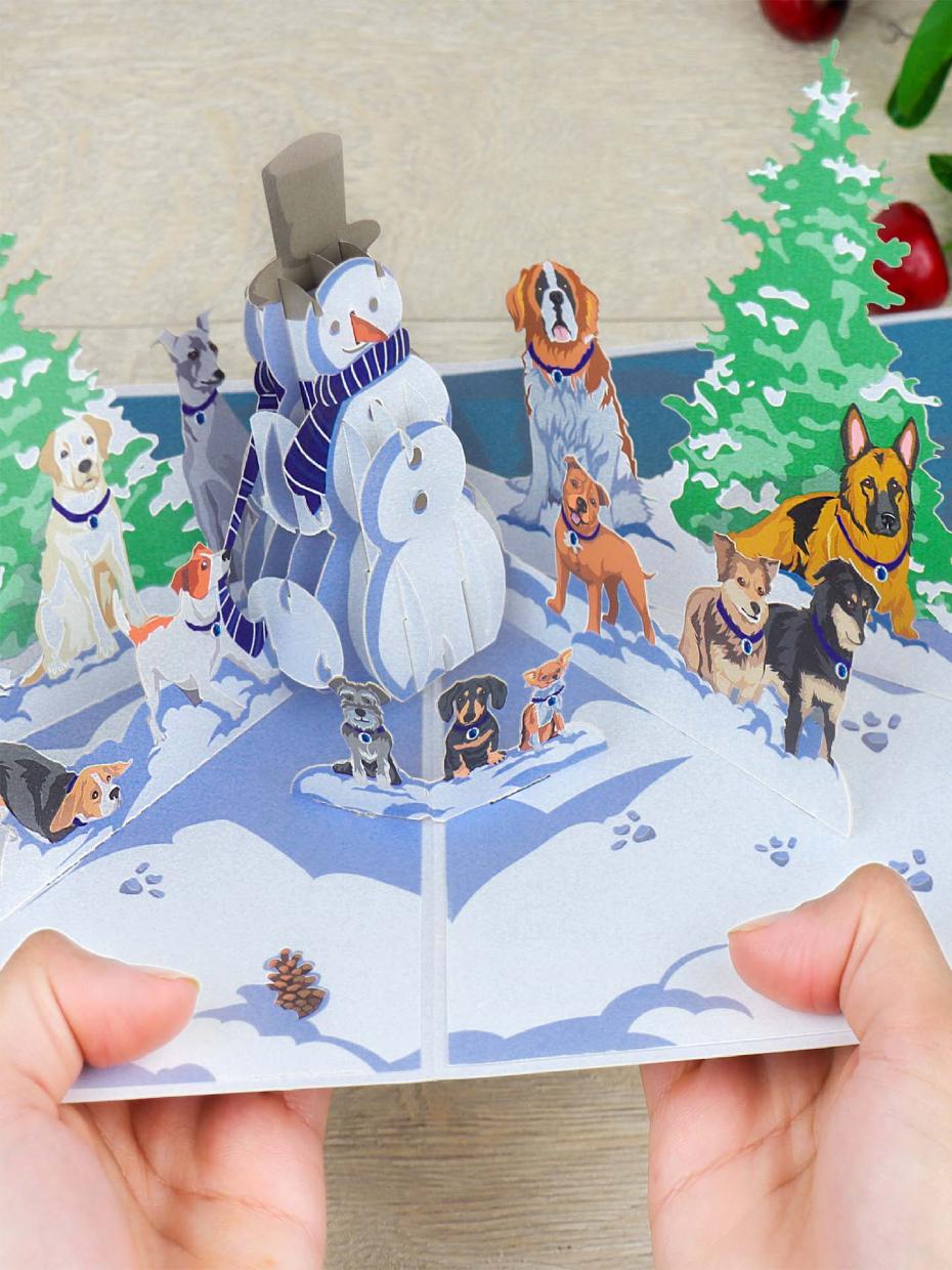 Battersea Dogs Christmas Pop Up Card - Holding the 3D Card Open
